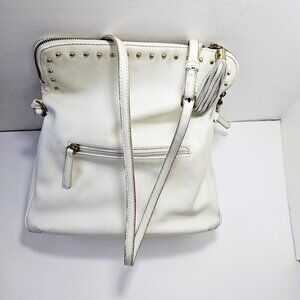 Faux Leather Crossbody/Clutch Ivory Zippered Bag 14"D x 12"W x 2.5"